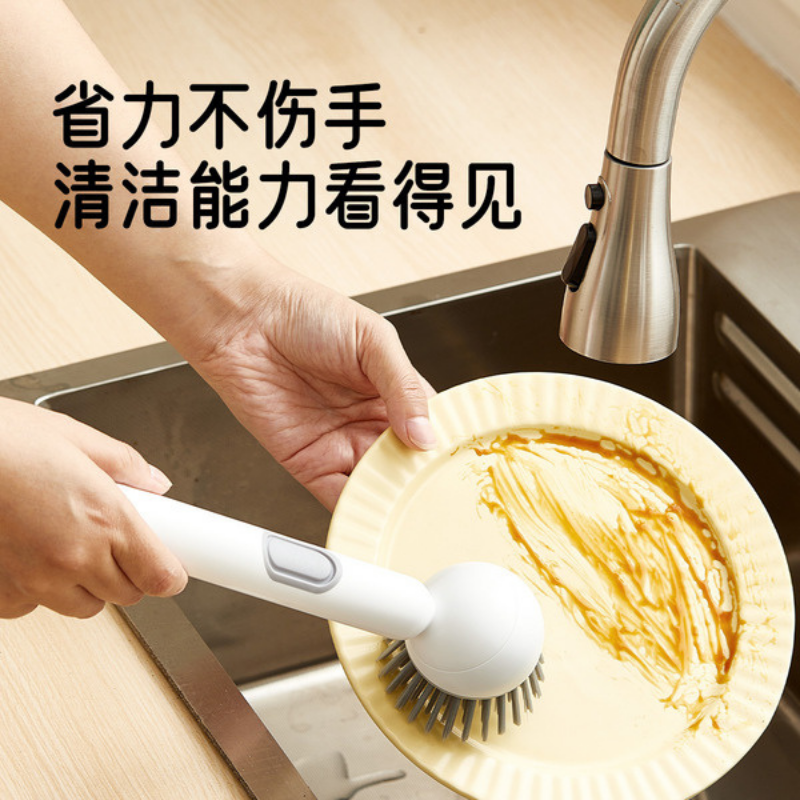 Rotating Pot Brush with Liquid Addition, Household Dishwashing and Pot Cleaning Brush, Kitchen Liquid-Added Pot Brush, Long-Handled Rotatable Cleaning Brush